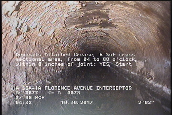 Deposits Attached Grease, 5 %of cross sectional area, from 04 to 08 o'clock, , within 8 inches of joint: YES, Start
