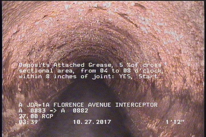 Deposits Attached Grease, 5 %of cross sectional area, from 04 to 08 o'clock, , within 8 inches of joint: YES, Start