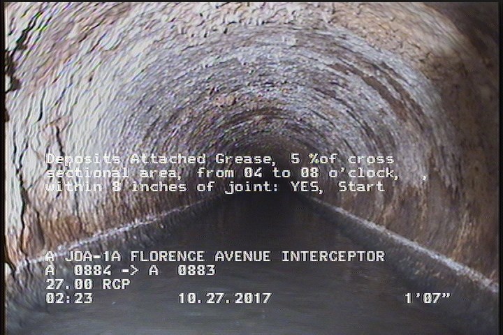 Deposits Attached Grease, 5 %of cross sectional area, from 04 to 08 o'clock, , within 8 inches of joint: YES, Start