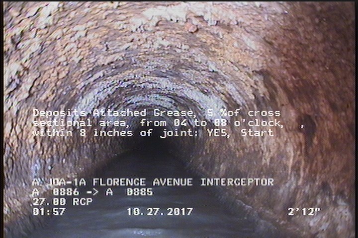 Deposits Attached Grease, 5 %of cross sectional area, from 04 to 08 o'clock, , within 8 inches of joint: YES, Start