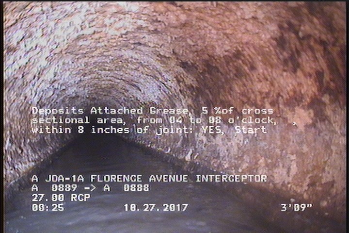 Deposits Attached Grease, 5 %of cross sectional area, from 04 to 08 o'clock, , within 8 inches of joint: YES, Start