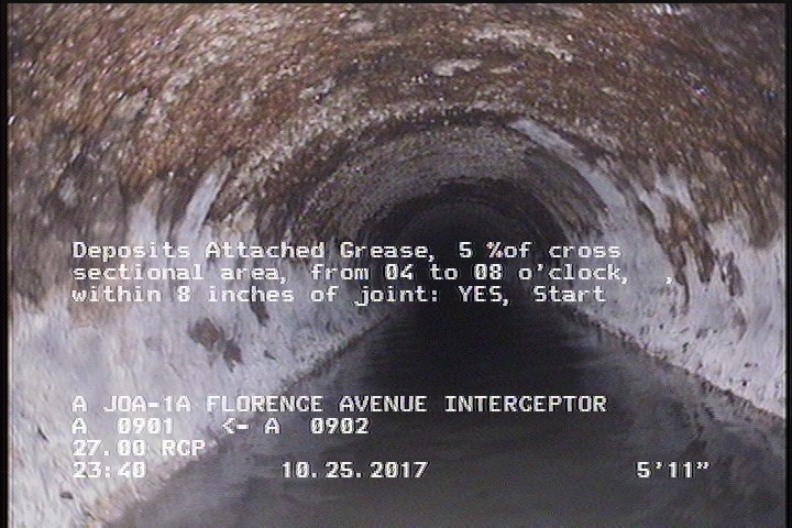 Deposits Attached Grease, 5 %of cross sectional area, from 04 to 08 o'clock, , within 8 inches of joint: YES, Start