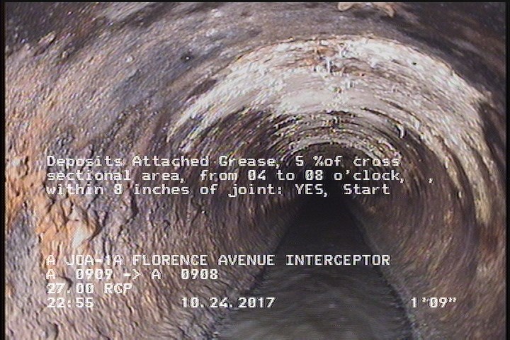 Deposits Attached Grease, 5 %of cross sectional area, from 04 to 08 o'clock, , within 8 inches of joint: YES, Start
