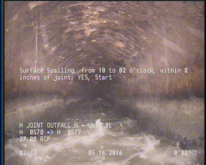 Surface Spalling, from 10 to 02 o'clock, within 8 inches of joint: YES, Start