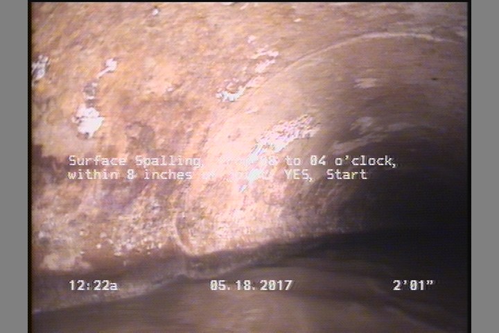 Surface Spalling, from 08 to 04 o'clock, within 8 inches of joint: YES, Start