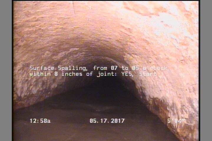 Surface Spalling, from 07 to 05 o'clock, within 8 inches of joint: YES, Start