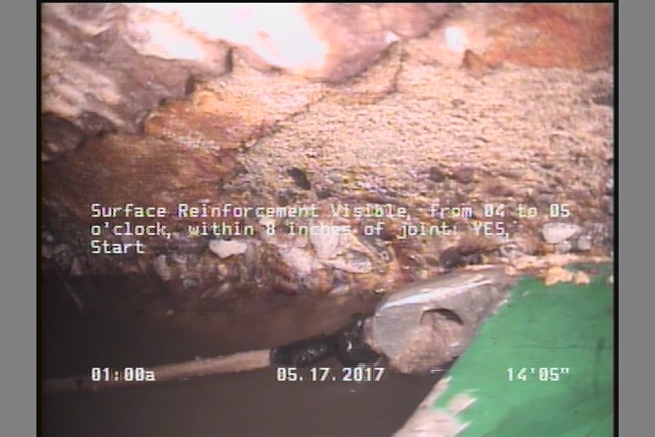 Surface Reinforcement Visible, from 04 to 05 o'clock, within 8 inches of joint: YES, Start