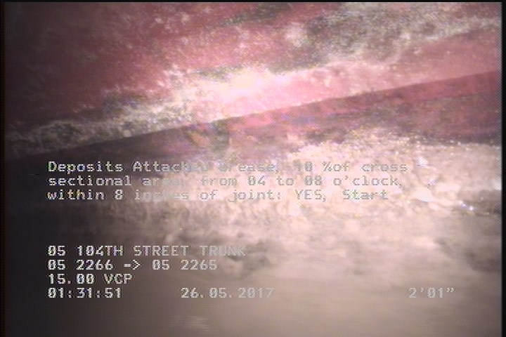 Deposits Attached Grease, 10 %of cross sectional area, from 04 to 08 o'clock, , within 8 inches of joint: YES, Start