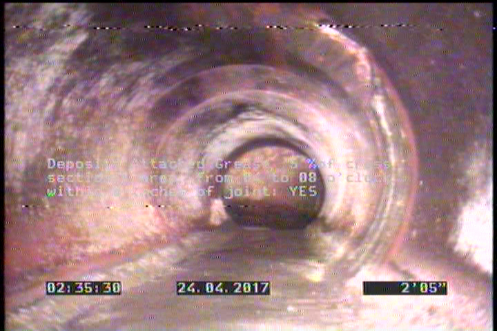 Deposits Attached Grease, 5 %of cross sectional area, from 04 to 08 o'clock, , within 8 inches of joint: YES