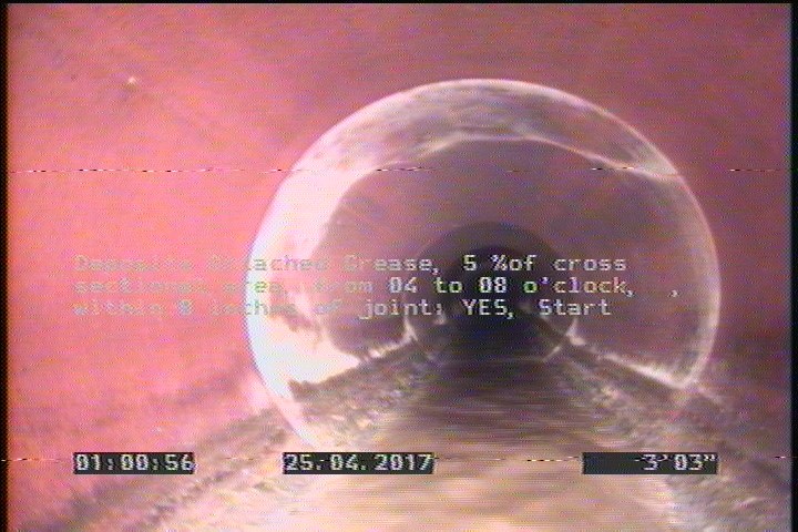 Deposits Attached Grease, 5 %of cross sectional area, from 04 to 08 o'clock, , within 8 inches of joint: YES, Start