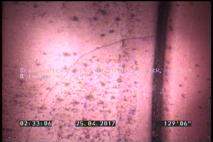 Crack Spiral, from 07 to 09 o'clock, within 8 inches of joint: YES