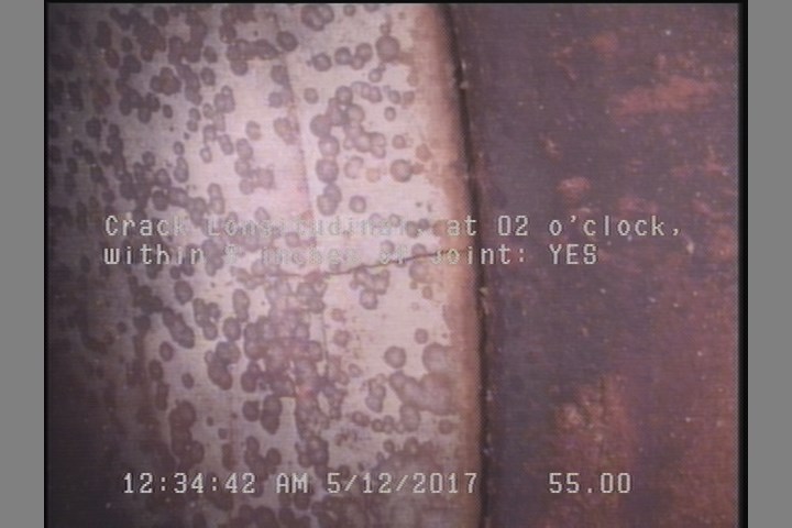 Crack Longitudinal, at 02 o'clock, within 8 inches of joint: YES