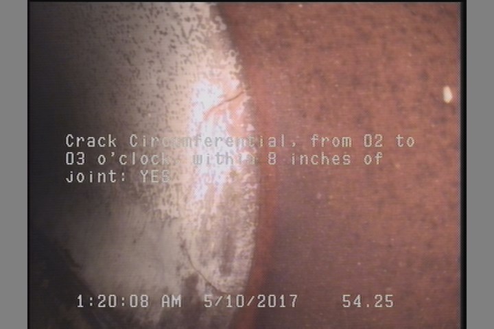 Crack Circumferential, from 02 to 03 o'clock, within 8 inches of joint: YES