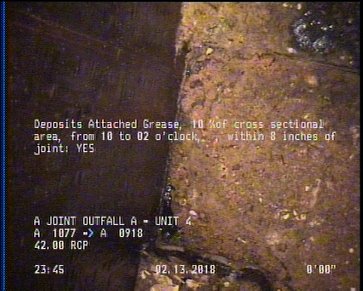 Deposits Attached Grease, 10 %of cross sectional area, from 10 to 02 o'clock, , within 8 inches of joint: YES