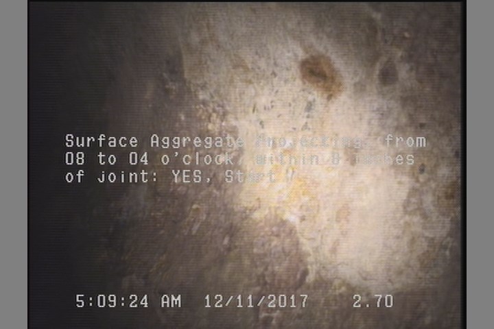 Surface Aggregate Projecting, from 08 to 04 o'clock, within 8 inches of joint: YES, Start