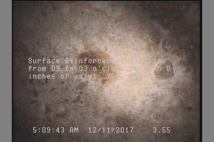 Surface Reinforcement Visible, from 09 to 03 o'clock, within 8 inches of joint: YES, Start