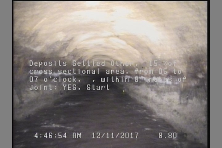Deposits Settled Other, 15 %of cross sectional area, from 05 to 07 o'clock, , within 8 inches of joint: YES, Start