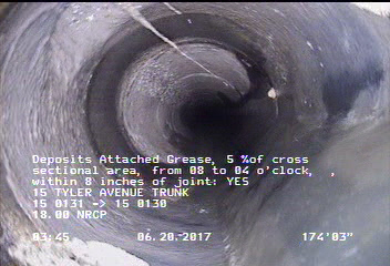 Deposits Attached Grease, 5 %of cross sectional area, from 08 to 04 o'clock, , within 8 inches of joint: YES