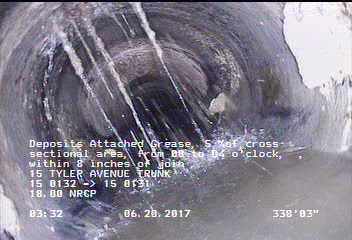 Deposits Attached Grease, 5 %of cross sectional area, from 08 to 04 o'clock, , within 8 inches of joint: YES