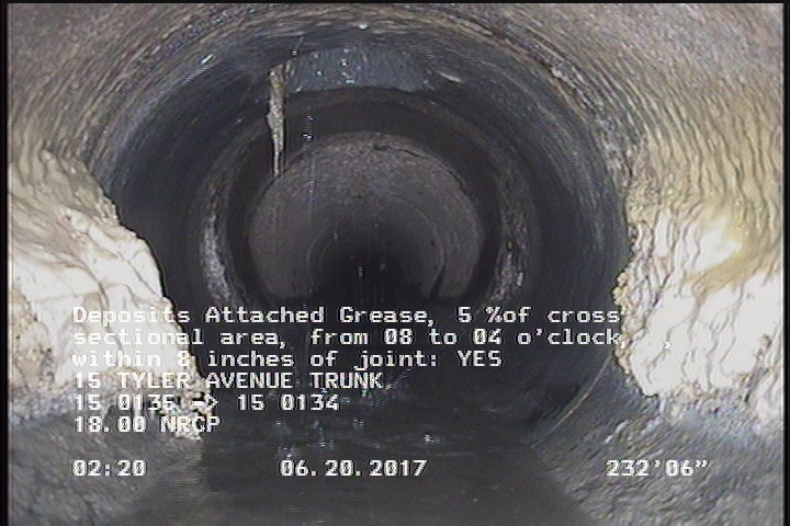 Deposits Attached Grease, 5 %of cross sectional area, from 08 to 04 o'clock, , within 8 inches of joint: YES