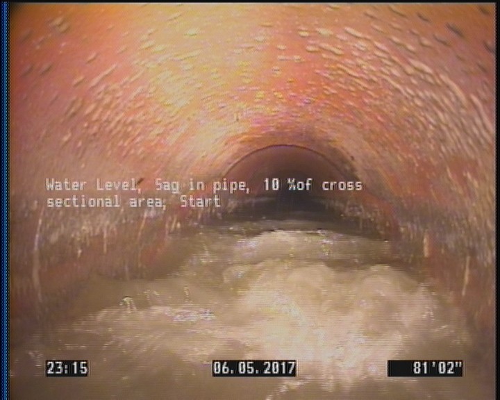Water Level, Sag in pipe, 10 %of cross sectional area, Start