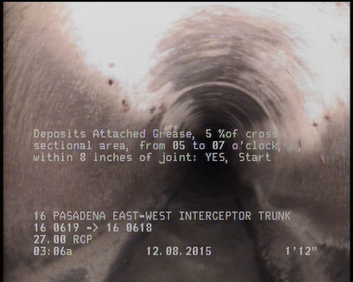Deposits Attached Grease, 5 %of cross sectional area, from 04 to 08 o'clock, , within 8 inches of joint: YES, Start