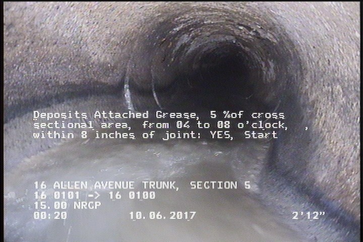 Deposits Attached Grease, 5 %of cross sectional area, from 04 to 08 o'clock, , within 8 inches of joint: YES, Start