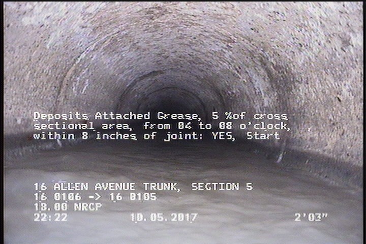 Deposits Attached Grease, 5 %of cross sectional area, from 04 to 08 o'clock, , within 8 inches of joint: YES, Start