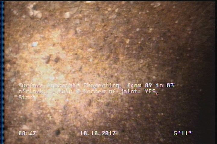 Surface Aggregate Projecting, from 09 to 03 o'clock, within 8 inches of joint: YES, Start