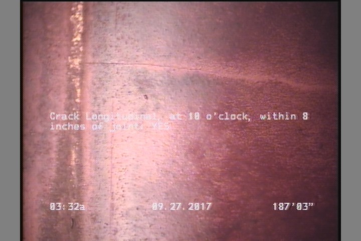 Crack Longitudinal, at 10 o'clock, within 8 inches of joint: YES