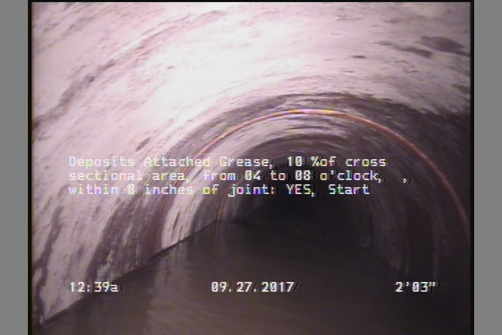 Deposits Attached Grease, 10 %of cross sectional area, from 04 to 08 o'clock, , within 8 inches of joint: YES, Start