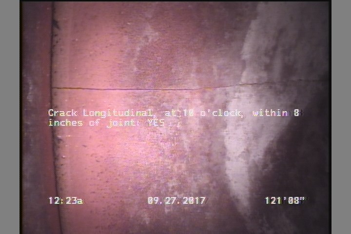 Crack Longitudinal, at 10 o'clock, within 8 inches of joint: YES