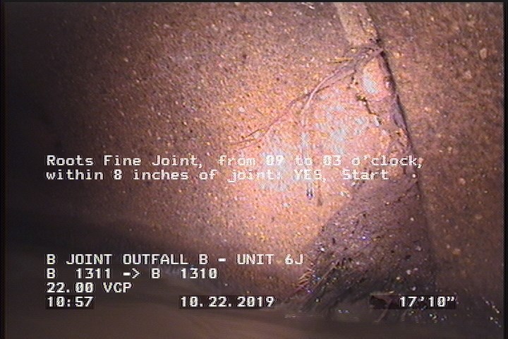 Roots Fine Joint, from 09 to 03 o'clock, within 8 inches of joint: YES, Start