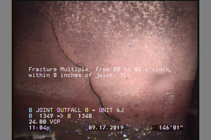 Fracture Multiple, from 08 to 04 o'clock, within 8 inches of joint: YES