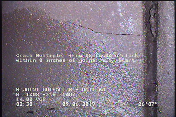Crack Multiple, from 08 to 04 o'clock, within 8 inches of joint: YES, Start
