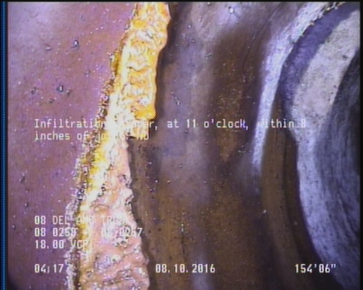 Infiltration Dripper, at 11 o'clock, within 8 inches of joint: NO