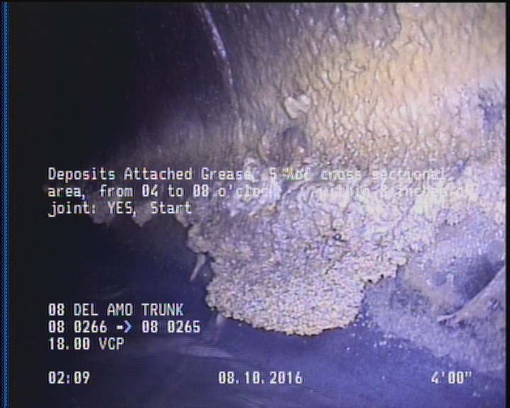 Deposits Attached Grease, 5 %of cross sectional area, from 04 to 08 o'clock, , within 8 inches of joint: YES, Start
