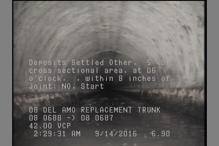Deposits Settled Other, 5 %of cross sectional area, at 06 o'clock, , within 8 inches of joint: NO, Start