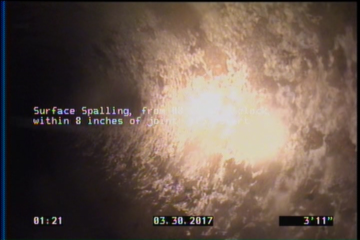 Surface Spalling, from 08 to 04 o'clock, within 8 inches of joint: YES, Start