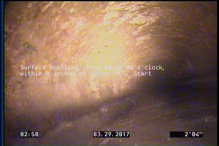 Surface Spalling, from 08 to 04 o'clock, within 8 inches of joint: YES, Start