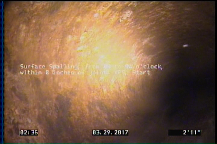 Surface Spalling, from 08 to 04 o'clock, within 8 inches of joint: YES, Start