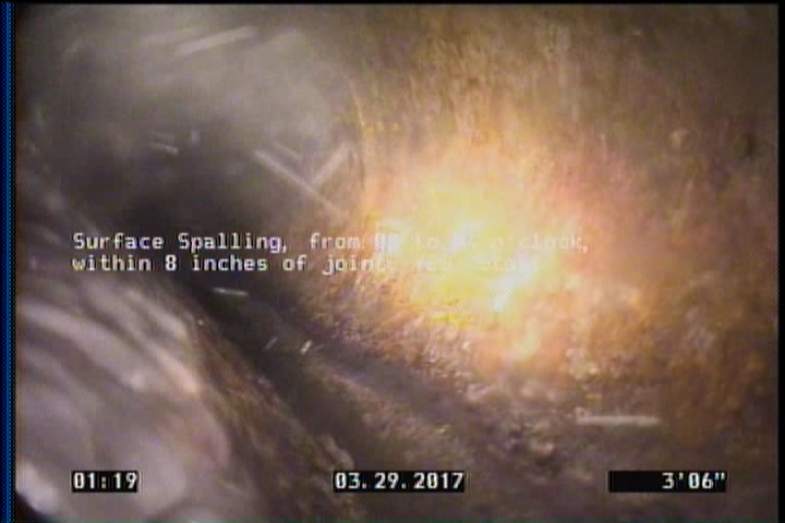 Surface Spalling, from 08 to 04 o'clock, within 8 inches of joint: YES, Start
