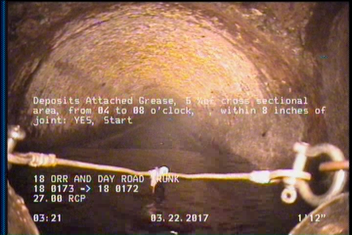 Deposits Attached Grease, 5 %of cross sectional area, from 04 to 08 o'clock, , within 8 inches of joint: YES, Start