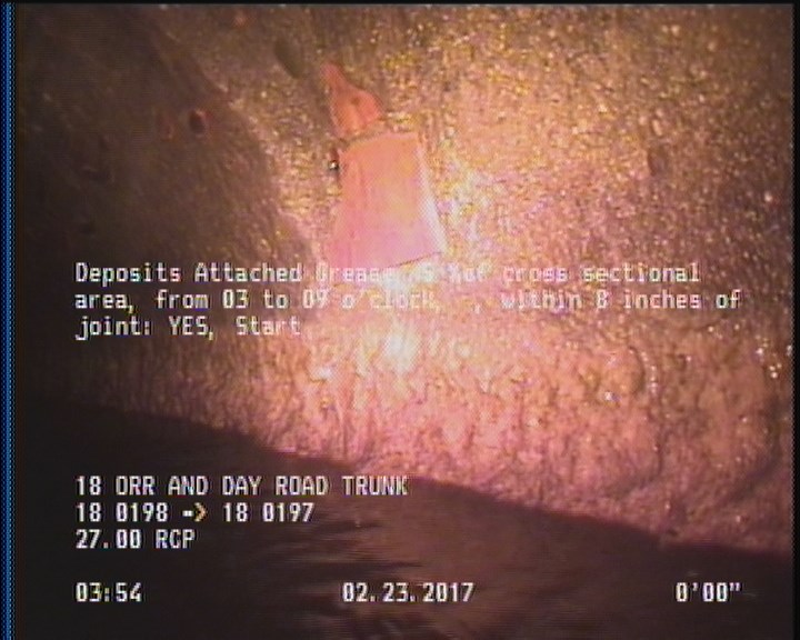 Deposits Attached Grease, 5 %of cross sectional area, from 03 to 09 o'clock, , within 8 inches of joint: YES, Start
