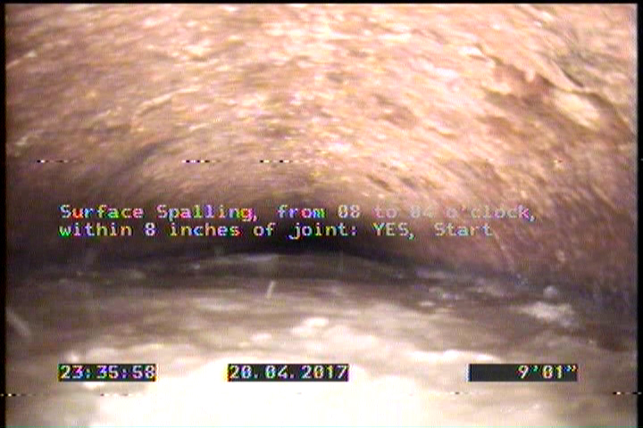 Surface Spalling, from 08 to 04 o'clock, within 8 inches of joint: YES, Start