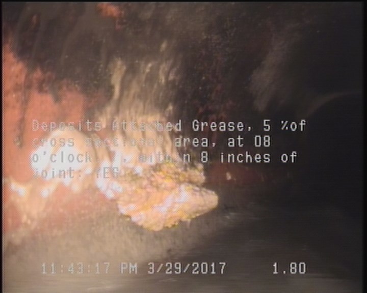 Deposits Attached Grease, 5 %of cross sectional area, at 08 o'clock, , within 8 inches of joint: YES