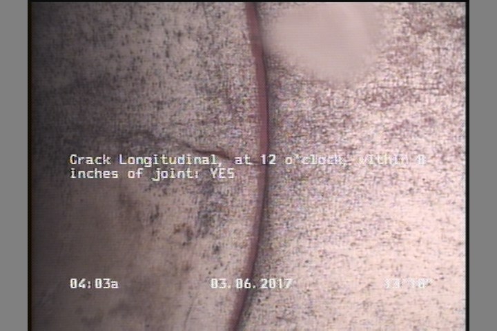 Crack Longitudinal, at 12 o'clock, within 8 inches of joint: YES