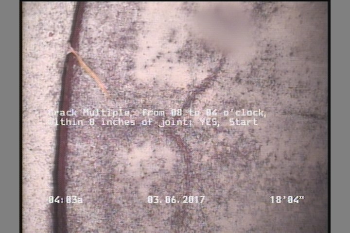 Crack Multiple, from 08 to 04 o'clock, within 8 inches of joint: YES, Start