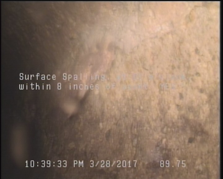 Surface Spalling, at 01 o'clock, within 8 inches of joint: YES