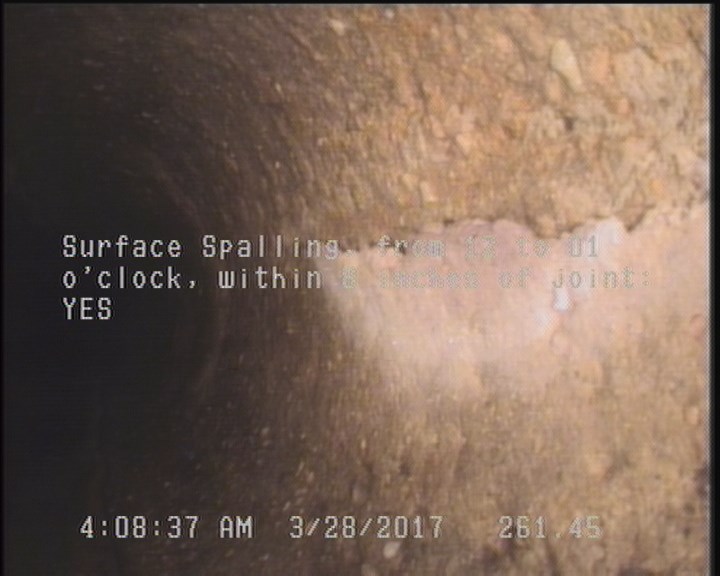 Surface Spalling, from 12 to 01 o'clock, within 8 inches of joint: YES